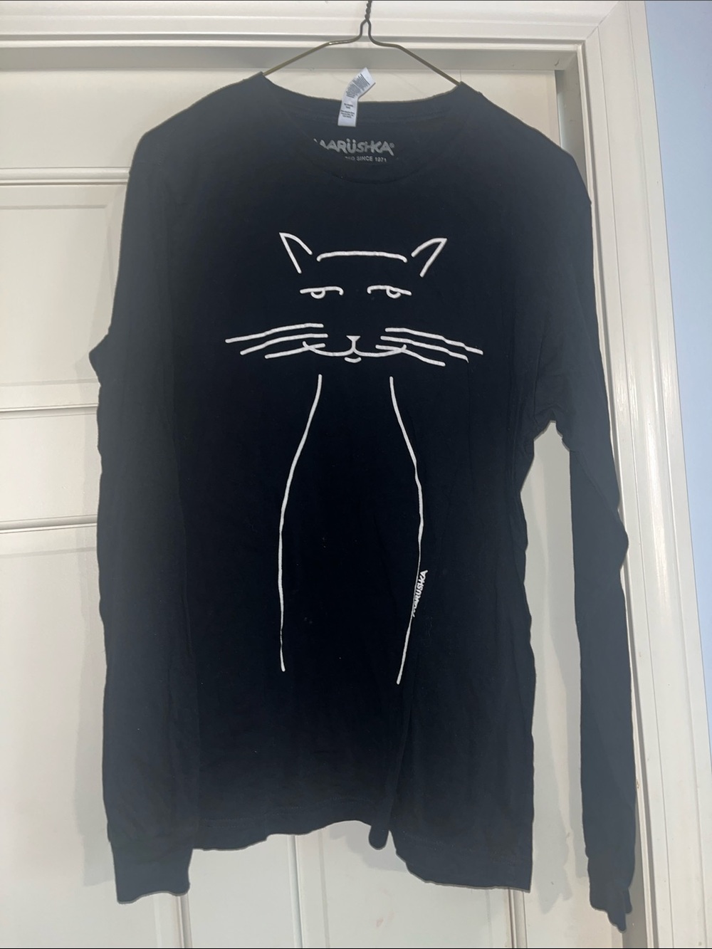 Marushka Black Long-Sleeve Cat Graphic Tee